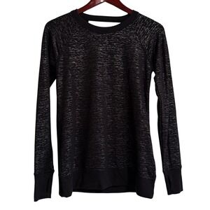 Ideology Womens XS Black Silver Metallic‎ Space Dye Strappy Back Thumbhole Top
